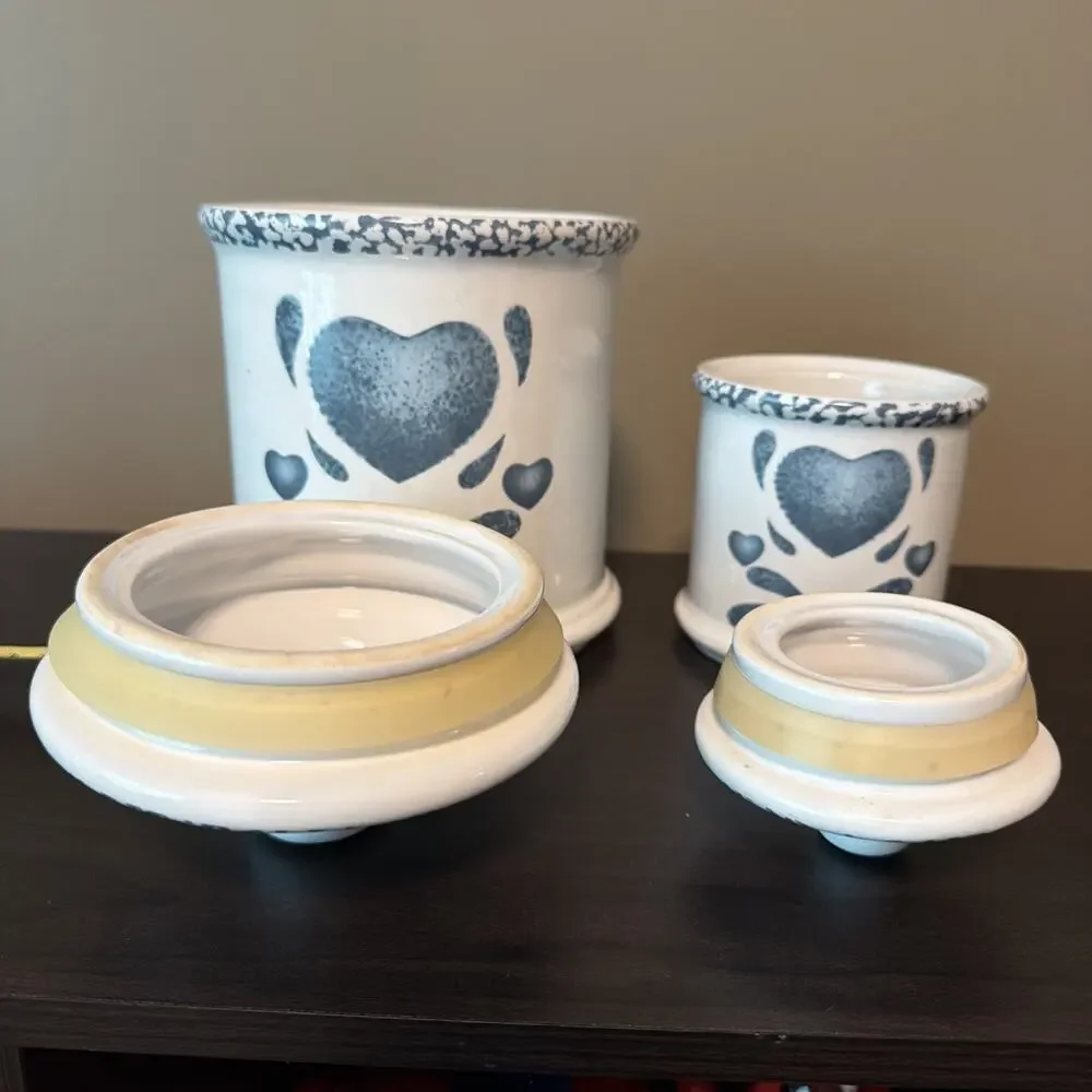 Vintage Jay Imports Blue Hearts 2 piece Ceramic Canister Set with Lids And Seals